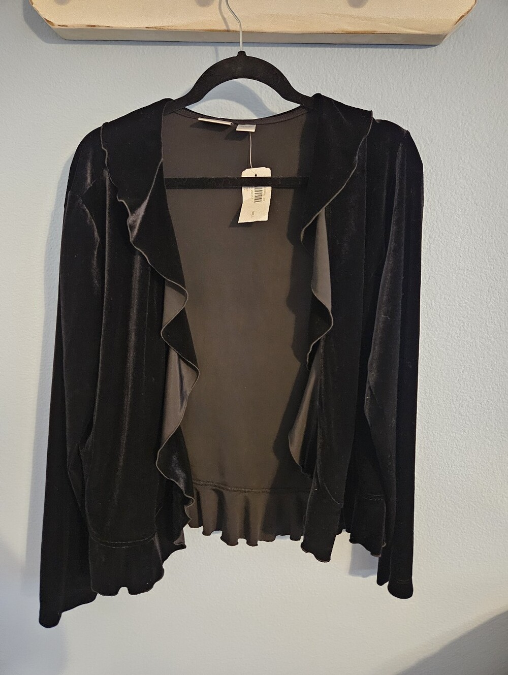 Chico's Black Velvet Ruffle Cardigan Top